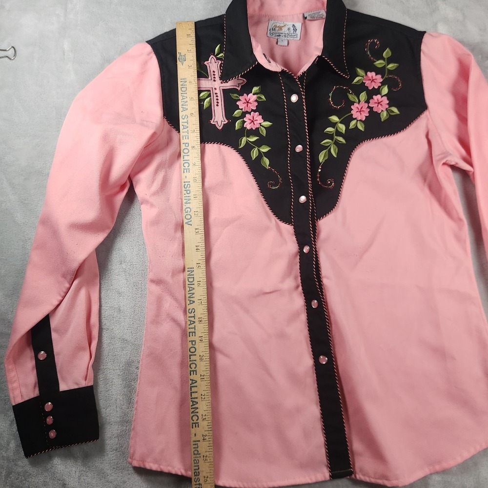 Panhandle Slim Western Shirt Womens L Pink Floral Rose Pearl Snap Cowgirl - Picture 6 of 10